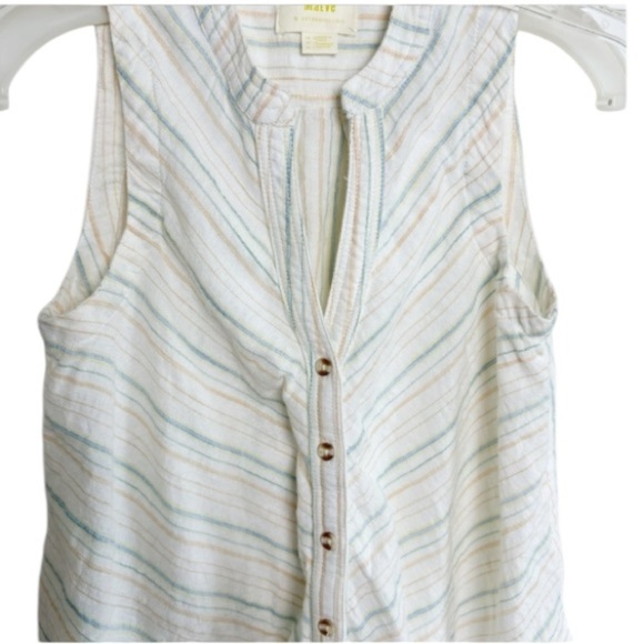 Anthropologie Maeve Blue Stripe Button/Tie Front Sleeveless Top Sz 0/XS Beachy - Picture 11 of 12